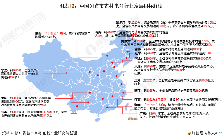 图表12：中国31省市农村电商行业发展目标解读